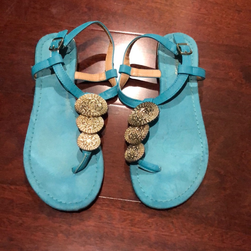 Turquoise and gold sandals